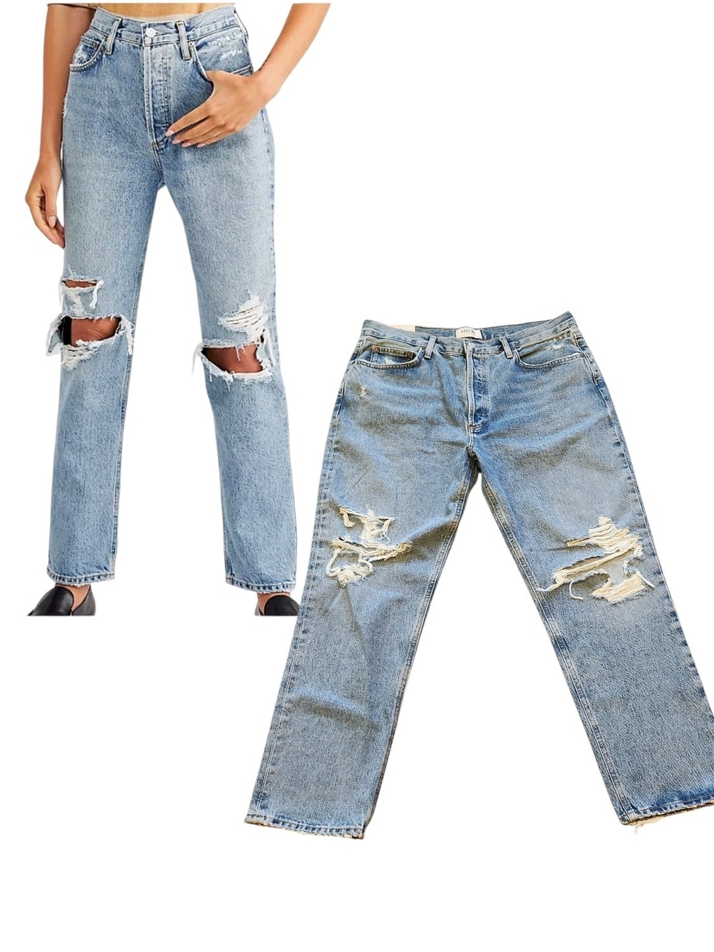 NWT Agolde Fen High Rise Relaxed Tapered Distressed Buttonfly Cotton Jeans Sz 31